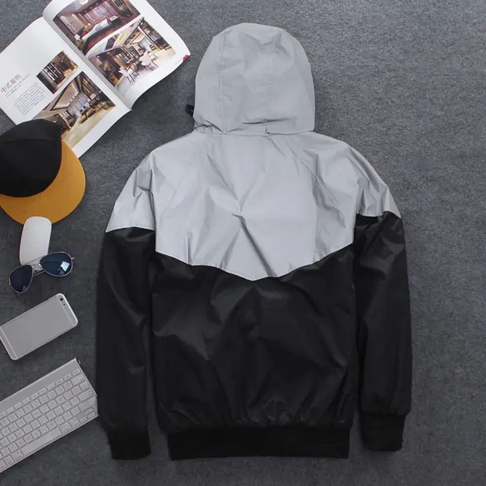 Men Windbreaker Men's Reflective Color-blocked Windbreaker Jacket with Hood Zipper Placket Pockets Street Style for Autumn
Men Windbreaker Men's Reflective Color-blocked Windbreaker Jacket with Hood Zipper Placket Pockets Street Style for Autumn