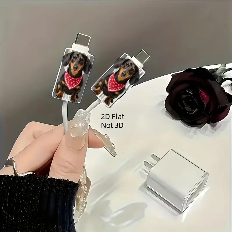 2D Flat Acrylic Data Cable Protective Cover Cute Cartoon Sausage Dog Wearing Red Scarf Suitable for Type-C DIY Accessories
2D Flat Acrylic Data Cable Protective Cover Cute Cartoon Sausage Dog Wearing Red Scarf Suitable for Type-C DIY Accessories