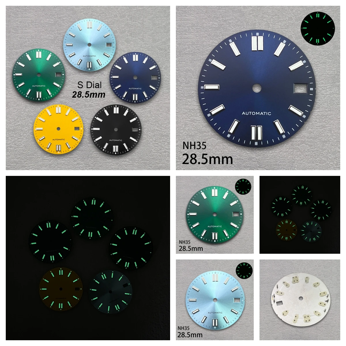 28.5mm S Logo Sunray Dial Fit NH35/NH36/4R/7S Movement Green Luminous High-Quality Watch Modification Accessories 3/3.8/4O'clock
28.5mm S Logo Sunray Dial Fit NH35/NH36/4R/7S Movement Green Luminous High-Quality Watch Modification Accessories 3/3.8/4O'clock