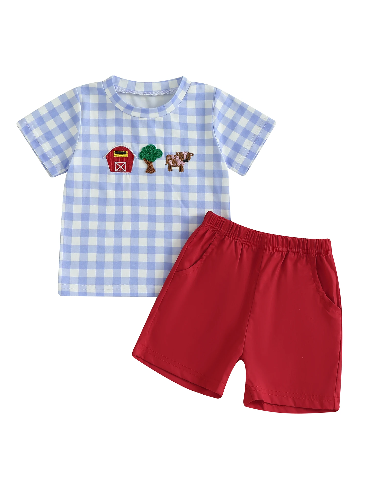 Baby Boy Farm Animal Print Short Sleeve T-shirt and Shorts Set with Elastic Waistband - Cute Toddler Outfit for Summer
Baby Boy Farm Animal Print Short Sleeve T-shirt and Shorts Set with Elastic Waistband - Cute Toddler Outfit for Summer