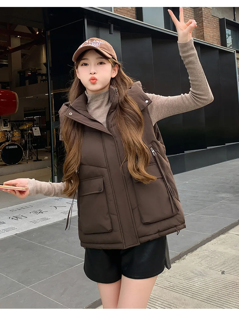 Winter New Hooded Down Cotton Vest Women Loose Casual All-match Sleeveless Padded Warm Waistcoat Ladies Outwear Parkas Tops
Winter New Hooded Down Cotton Vest Women Loose Casual All-match Sleeveless Padded Warm Waistcoat Ladies Outwear Parkas Tops