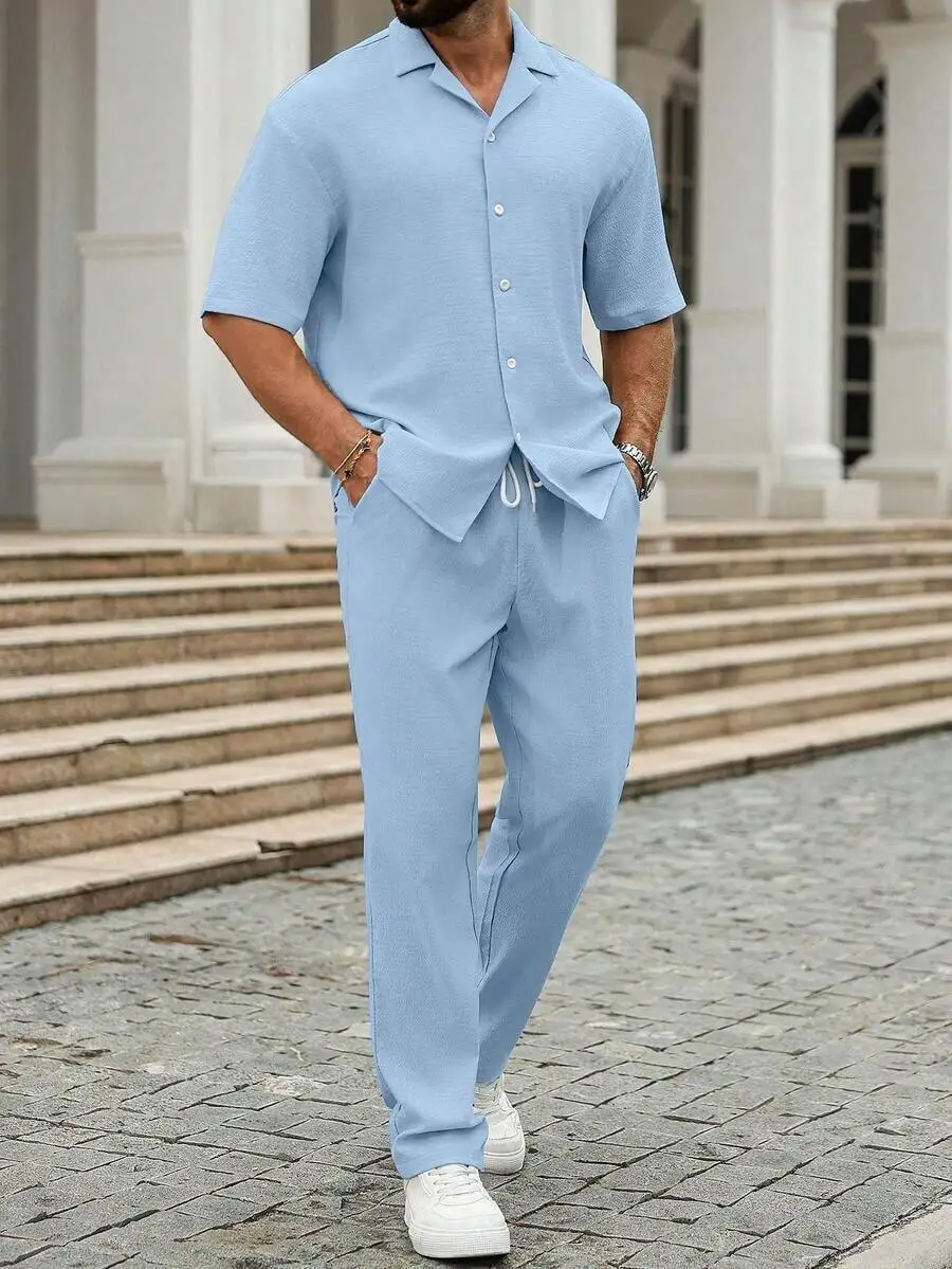 Mens Crinkled Notch Collar Short Sleeve Shirt And Drawstring Long Pants 2-Piece Set Casual Outfit
Mens Crinkled Notch Collar Short Sleeve Shirt And Drawstring Long Pants 2-Piece Set Casual Outfit