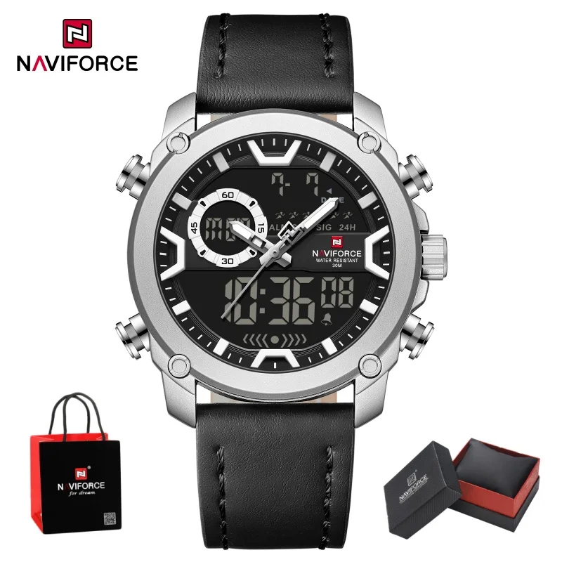 New NAVIFORCE Men's Military Watch Dual Display Analog Digital Waterproof Leather Strap Luminous Quartz Wristwatch Gifts box
New NAVIFORCE Men's Military Watch Dual Display Analog Digital Waterproof Leather Strap Luminous Quartz Wristwatch Gifts box