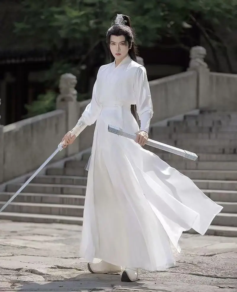 Plus Size XXXL Hanfu Men's Ancient White Embroidery Cross Collar Costume Stylish Boys Halloween Swordsman Cosplay Suit Large
Plus Size XXXL Hanfu Men's Ancient White Embroidery Cross Collar Costume Stylish Boys Halloween Swordsman Cosplay Suit Large