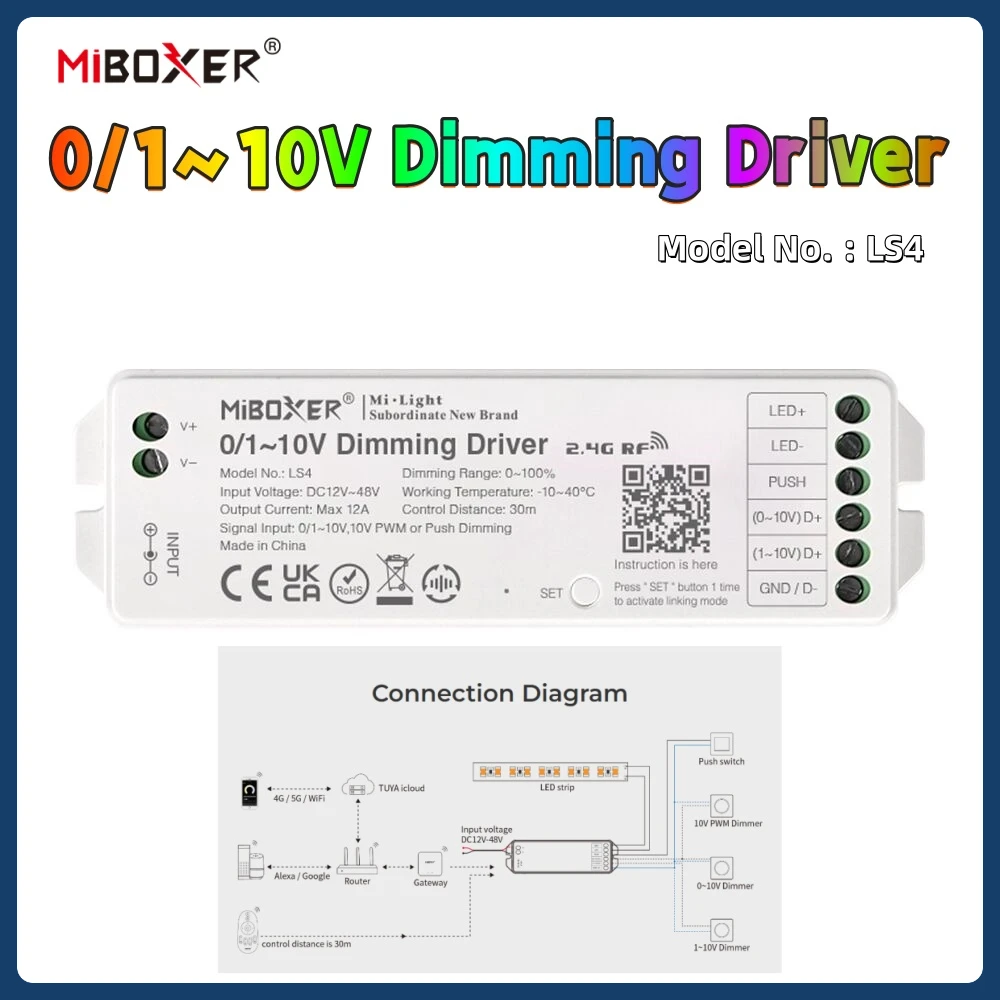 Miboxer LS4 0/1~10V Dimming Driver DC12V-48V Max 12A 0~10V,1~10V,10V PWM,push button dimmer led controller 2.4G remoter control
Miboxer LS4 0/1~10V Dimming Driver DC12V-48V Max 12A 0~10V,1~10V,10V PWM,push button dimmer led controller 2.4G remoter control