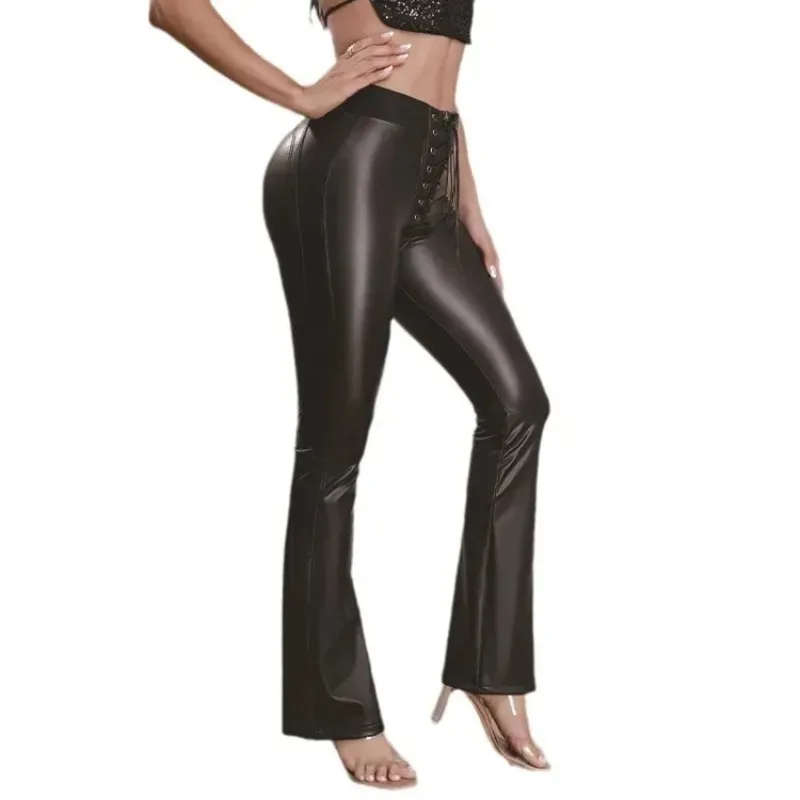 Широкие брюки-клеш из искусственной кожи для женщин, с эффектом подтяжки ягодиц, на шнуровке спереди, в мотоциклетном стиле, с эластичным поясом
Широкие брюки-клеш из искусственной кожи для женщин, с эффектом подтяжки ягодиц, на шнуровке спереди, в мотоциклетном стиле, с эластичным поясом