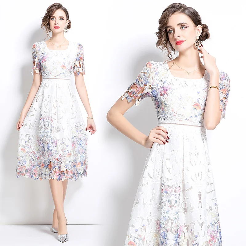 Ele Mid-Length Soluble Lace Hollow out Waist-Cinching Dr Faionable A-Line Silhouette ort Sve Spring Autumn Winter
Ele Mid-Length Soluble Lace Hollow out Waist-Cinching Dr Faionable A-Line Silhouette ort Sve Spring Autumn Winter