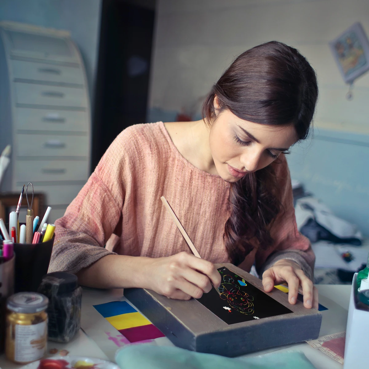 Kids 12PCS Scratch Picture Book Set Colorful Doodle Drawing Notebooks with Scratch Stick
Kids 12PCS Scratch Picture Book Set Colorful Doodle Drawing Notebooks with Scratch Stick