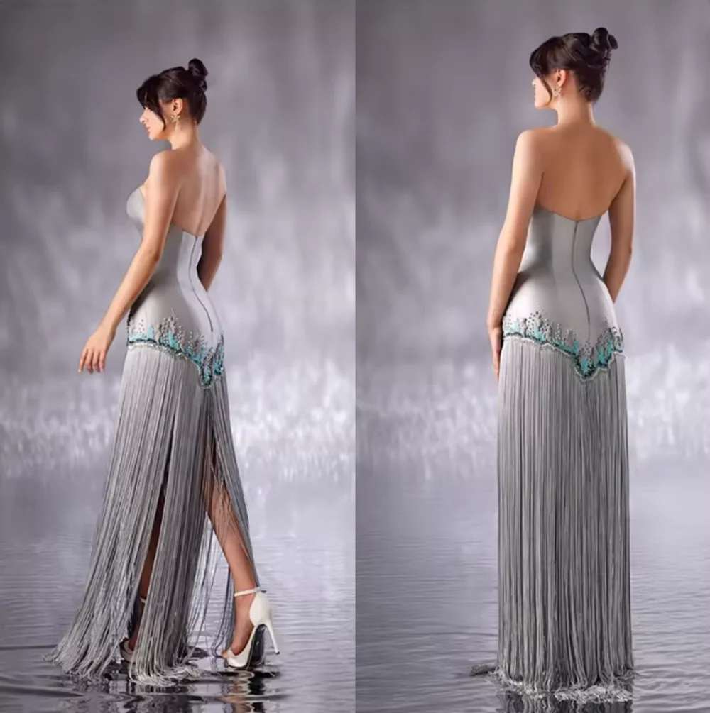Роскошное серое атласное вечернее платье по индивидуальному заказу без бретелек без рукавов, платья для особых случаев на заказ, платья с аппликациями и кисточками
Роскошное серое атласное вечернее платье по индивидуальному заказу без бретелек без рукавов, платья для особых случаев на заказ, платья с аппликациями и кисточками