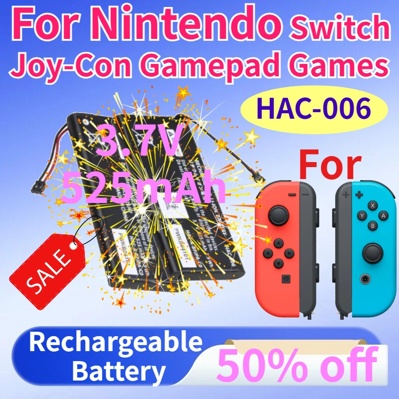 HAC-006 Rechargeable Li-ion Battery 3.7V 525mAh for Nintendo Switch Joy-Con Gamepad Games Replaceable Batteries Accessories
HAC-006 Rechargeable Li-ion Battery 3.7V 525mAh for Nintendo Switch Joy-Con Gamepad Games Replaceable Batteries Accessories