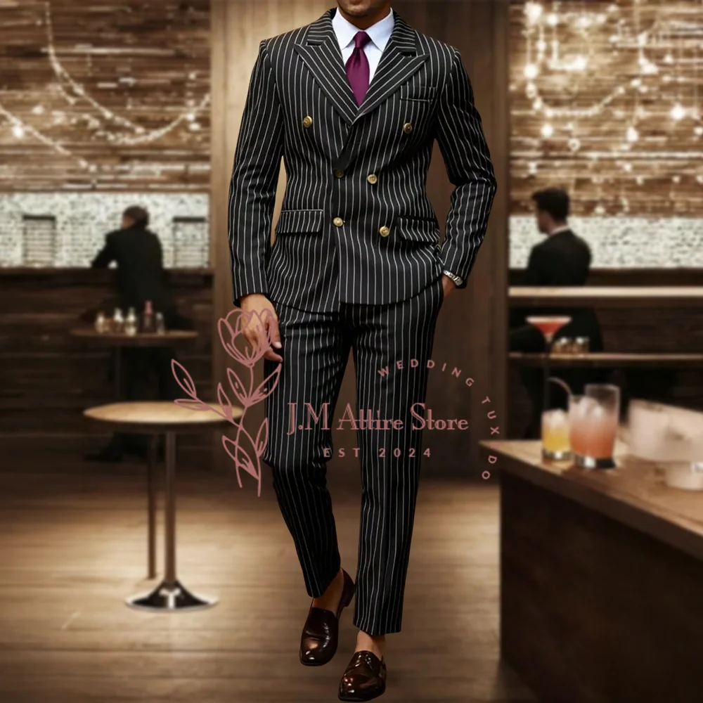 Classic Men's Striped Suit Peak Lapel Black Jacket Pants 2pcs Set Business Clothing Wedding Prom Party Custom Tuxedo for Groom
Classic Men's Striped Suit Peak Lapel Black Jacket Pants 2pcs Set Business Clothing Wedding Prom Party Custom Tuxedo for Groom
