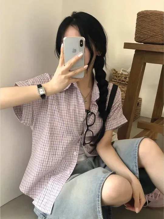 Korean Style Gentle High-End Pink Plaid Short Sleeve Shirt Women Summer Sweet And Spicy Beautiful Hong Kong Style Chic Top
Korean Style Gentle High-End Pink Plaid Short Sleeve Shirt Women Summer Sweet And Spicy Beautiful Hong Kong Style Chic Top