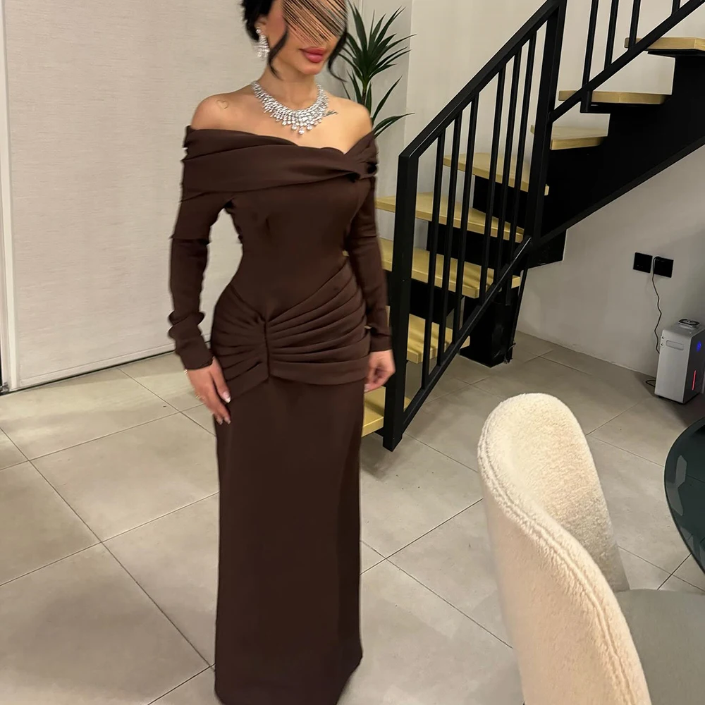 Customized Boat Neck Brown Jersey Evening Dress Full Sleeves With Pleat Mermaid Evening Dress Floor Length Prom Gown For Women
Customized Boat Neck Brown Jersey Evening Dress Full Sleeves With Pleat Mermaid Evening Dress Floor Length Prom Gown For Women