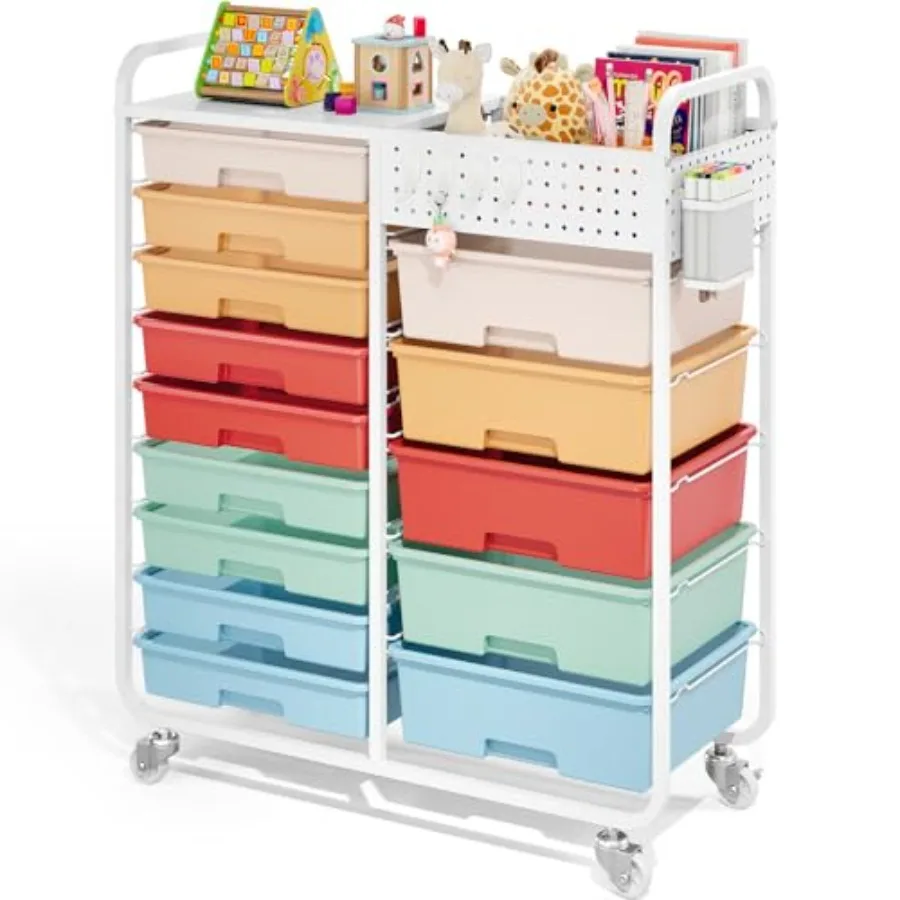 Rolling Storage Cart with 14 Drawers, Storage Organizer Cart with Tabletop and Pegboard, Utility Cart for Living Room, Classroo
Rolling Storage Cart with 14 Drawers, Storage Organizer Cart with Tabletop and Pegboard, Utility Cart for Living Room, Classroo