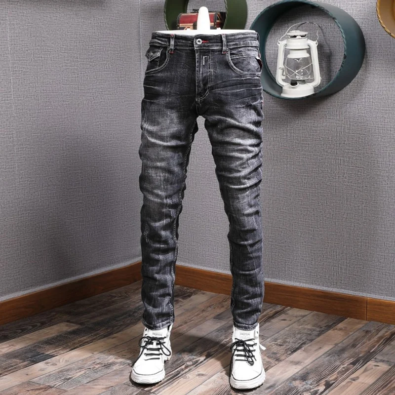 Fashion Designer Men Jeans High Quality Retro Black Gray Stretch Slim Fit Ripped Jeans Men Italian Style Vintage Denim Pants
Fashion Designer Men Jeans High Quality Retro Black Gray Stretch Slim Fit Ripped Jeans Men Italian Style Vintage Denim Pants