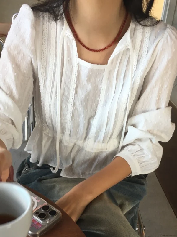 Chic Long Sve Women's irt Polka Dot Embroidery Lace Waist Cinching Splice Gentle Breeze Faionable And Transparent Gown
Chic Long Sve Women's irt Polka Dot Embroidery Lace Waist Cinching Splice Gentle Breeze Faionable And Transparent Gown