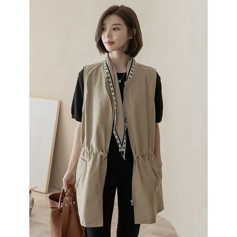Long Sleeveless Vest With Ribbon Trim And Pockets For Women Casual Spring Autumn Outerwear Fashion Open Front Design
Long Sleeveless Vest With Ribbon Trim And Pockets For Women Casual Spring Autumn Outerwear Fashion Open Front Design