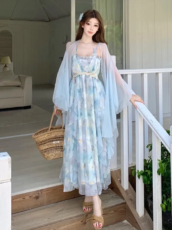 Summer Chic Print Sunscreen Cardigan Dress Set Thin Blouse Skirt Two-Piece Suit for Women Beach Vacation Outfit
Summer Chic Print Sunscreen Cardigan Dress Set Thin Blouse Skirt Two-Piece Suit for Women Beach Vacation Outfit