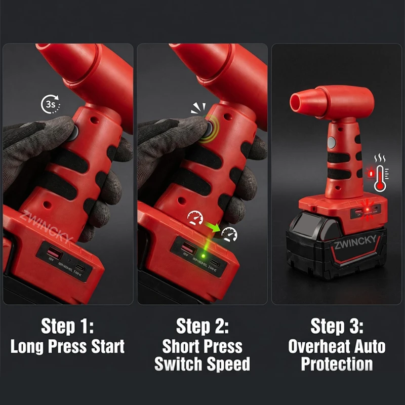 Cordless Handheld Turbo Jet Fan With USB Type-C Port Air Blower 140000RPM 37m/s For Makita/Dewal/Milwaukee 18V Li-ion Battery
Cordless Handheld Turbo Jet Fan With USB Type-C Port Air Blower 140000RPM 37m/s For Makita/Dewal/Milwaukee 18V Li-ion Battery