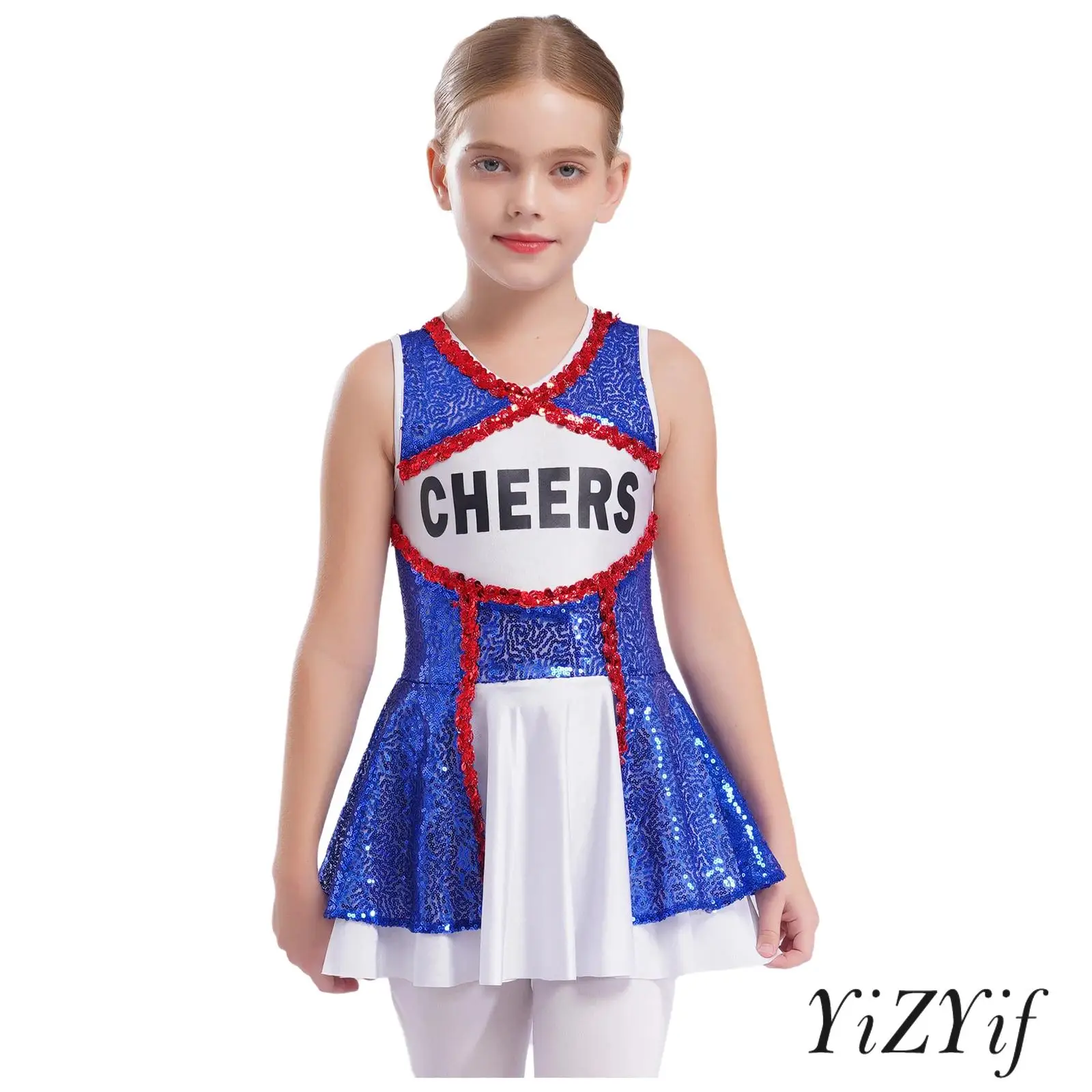 Girls Cheerleading Uniform Dance Dress Sleeveless Color Block Sparkling Sequins Dress Schoolgirls Dance Performance Costume
Girls Cheerleading Uniform Dance Dress Sleeveless Color Block Sparkling Sequins Dress Schoolgirls Dance Performance Costume