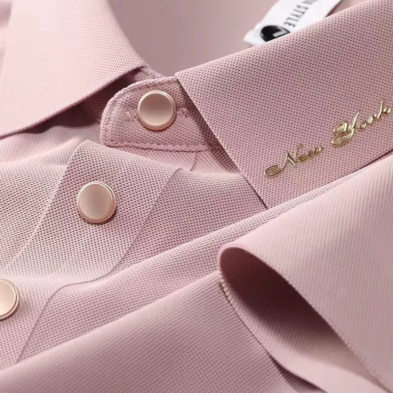Summer ice polo t shirt short sleeved men's business high-end casual slim fitting seamless lapel T-shirt top thin kpop strange
Summer ice polo t shirt short sleeved men's business high-end casual slim fitting seamless lapel T-shirt top thin kpop strange