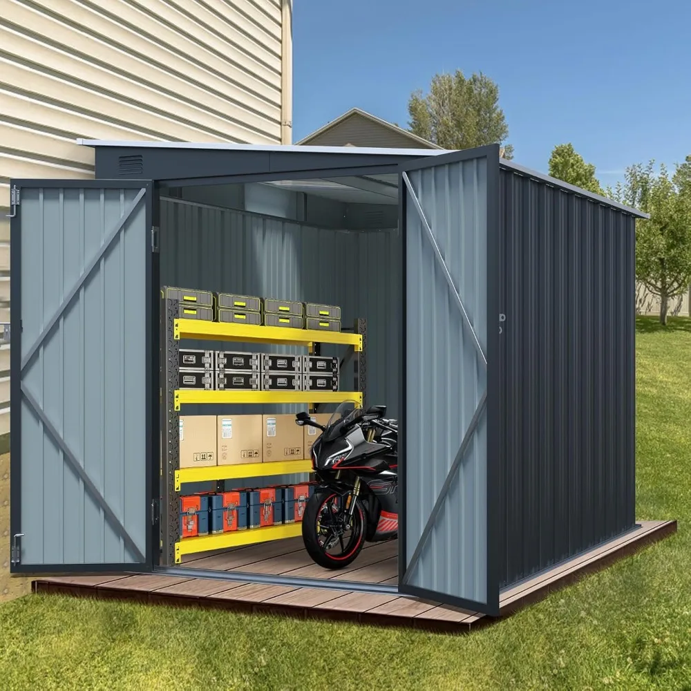 Outdoor storage shed with lockable double doors, metal sloping garden shed, free PC light board for tools, small outdoor
Outdoor storage shed with lockable double doors, metal sloping garden shed, free PC light board for tools, small outdoor