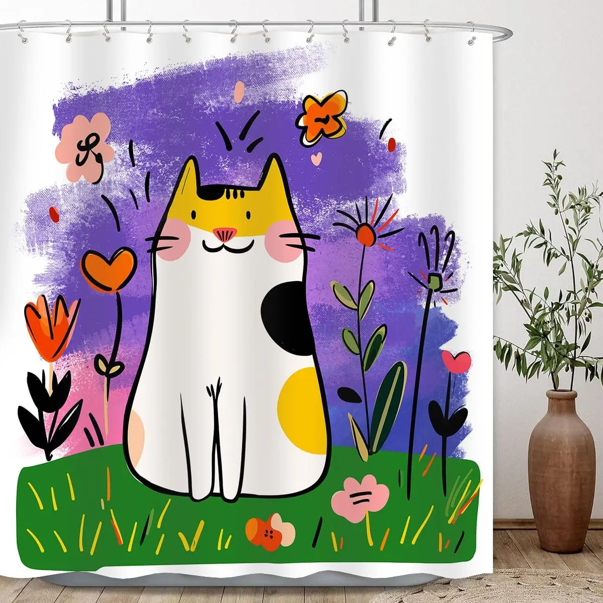 Cute Cat Shower Curtain Kawaii Girls Kids Cartoon Animal Design Playful Artistic Pink Bathroom Decor with Hooks
Cute Cat Shower Curtain Kawaii Girls Kids Cartoon Animal Design Playful Artistic Pink Bathroom Decor with Hooks