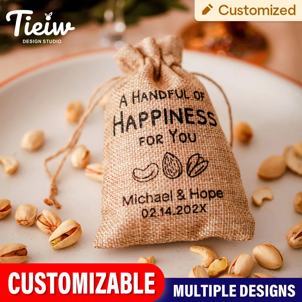 25PCS Personalized Burlap Wedding Favor Bags Custom Jute Drawstring Pouch For Nuts Treats Bridal Shower Black Or White Printing
25PCS Personalized Burlap Wedding Favor Bags Custom Jute Drawstring Pouch For Nuts Treats Bridal Shower Black Or White Printing