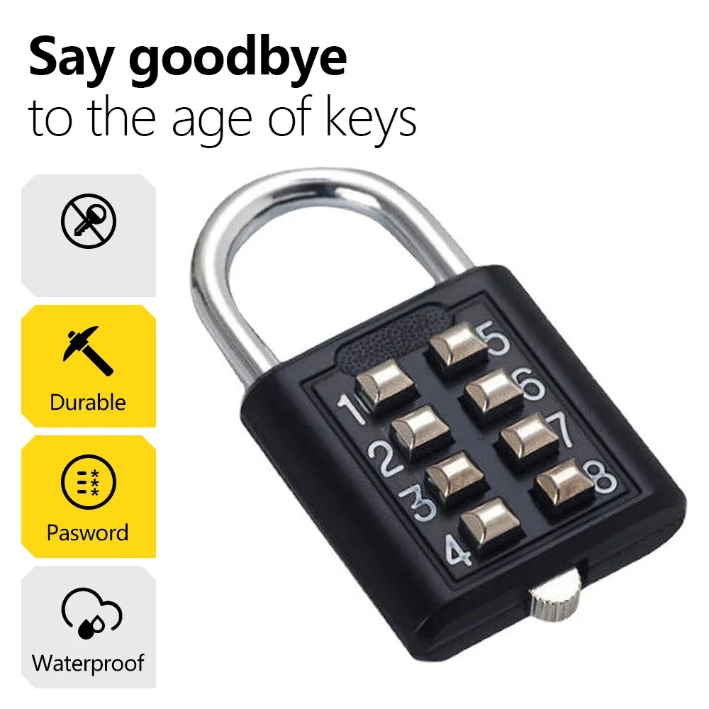 8 Digits Password Code Outdoor Waterproof Combination Padlock Zinc Alloy Suitcase For Luggage Travel Smart Lock Keyed Anti-thief
8 Digits Password Code Outdoor Waterproof Combination Padlock Zinc Alloy Suitcase For Luggage Travel Smart Lock Keyed Anti-thief