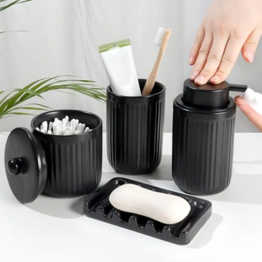 Black Bathroom Accessories Set for Modern Home Decor - Ceramic Soap Dispenser Lotion Bottle Toothbrush Holder and Soap Dish Com
Black Bathroom Accessories Set for Modern Home Decor - Ceramic Soap Dispenser Lotion Bottle Toothbrush Holder and Soap Dish Com