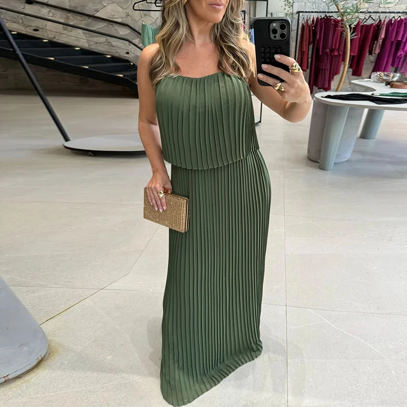 New 2025 Elegant Solid Color Sleeveless Long Dress Fashion High Waist Hem Prom Dress Sexy Women's Strapless Pleated Party Dress
New 2025 Elegant Solid Color Sleeveless Long Dress Fashion High Waist Hem Prom Dress Sexy Women's Strapless Pleated Party Dress