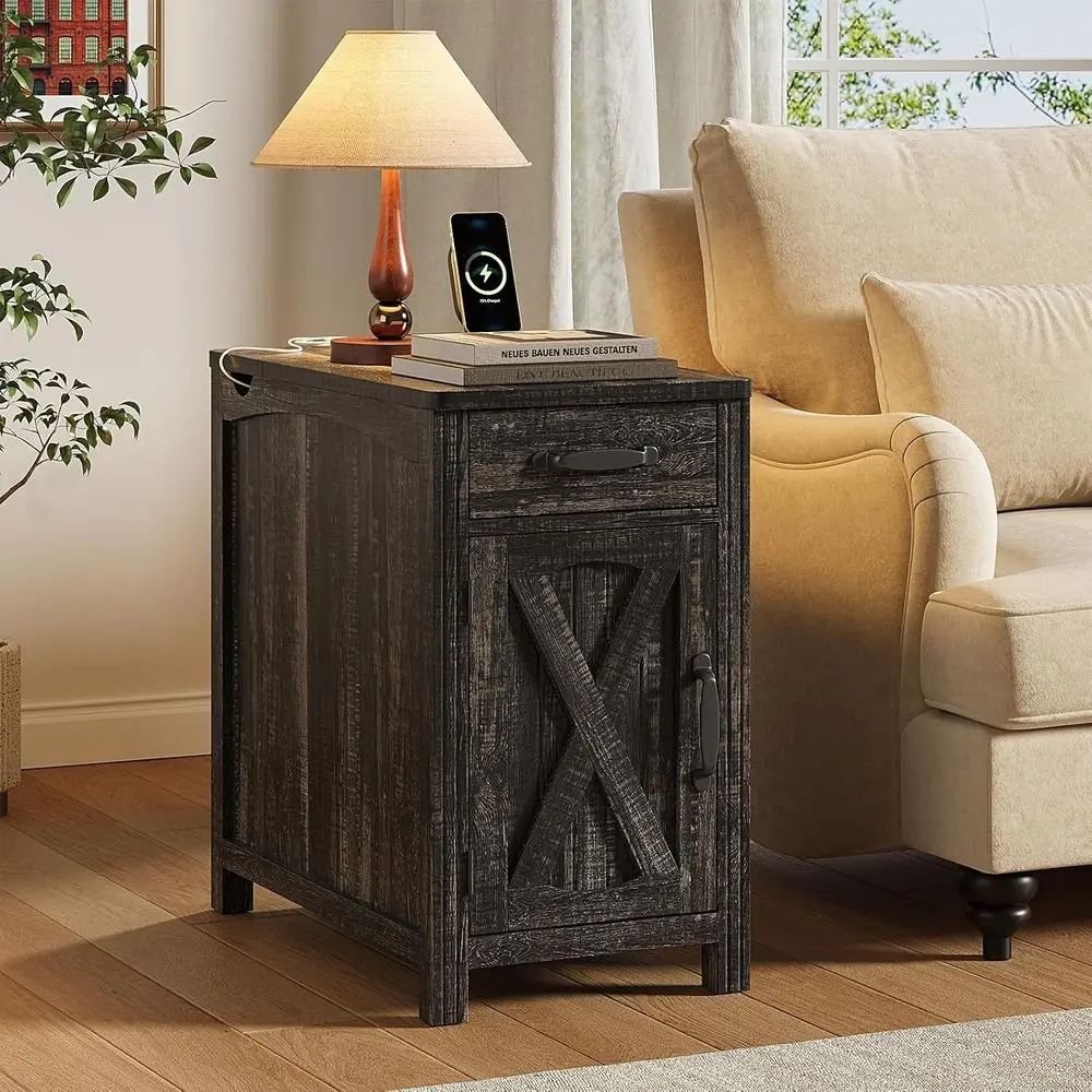 Rustic Barn Door Nightstand with Charging Station and Storage, 23.5 Brown
Rustic Barn Door Nightstand with Charging Station and Storage, 23.5 Brown