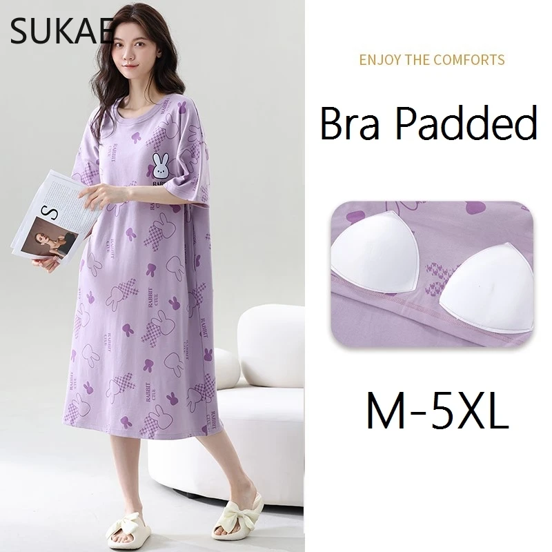 Fashion Women's Nighty Summer Short Sleeved Pullover Sleepshirt Big Size 4xl 5xl Bra Padded Knitted Cotton Comfy Home Dressing
Fashion Women's Nighty Summer Short Sleeved Pullover Sleepshirt Big Size 4xl 5xl Bra Padded Knitted Cotton Comfy Home Dressing