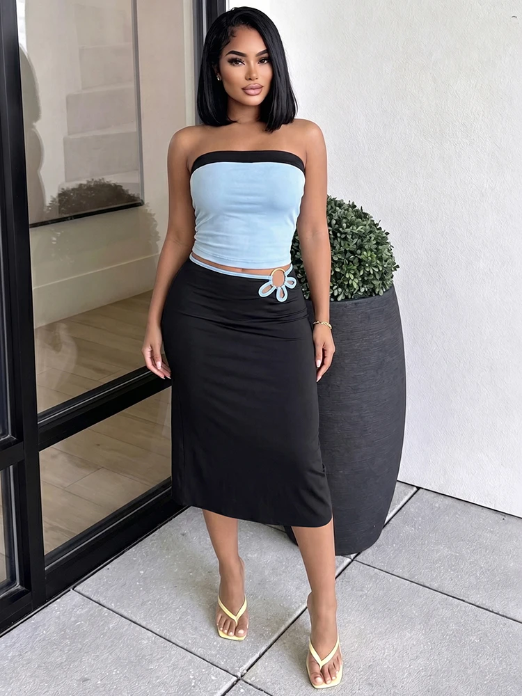 Sisterlinda Vacation Women 2 Piece Set Sexy Trend Color Blocking Sleeveless Tank Top+Metal Ring Hollow Skirt Fashion Party Suits
Sisterlinda Vacation Women 2 Piece Set Sexy Trend Color Blocking Sleeveless Tank Top+Metal Ring Hollow Skirt Fashion Party Suits