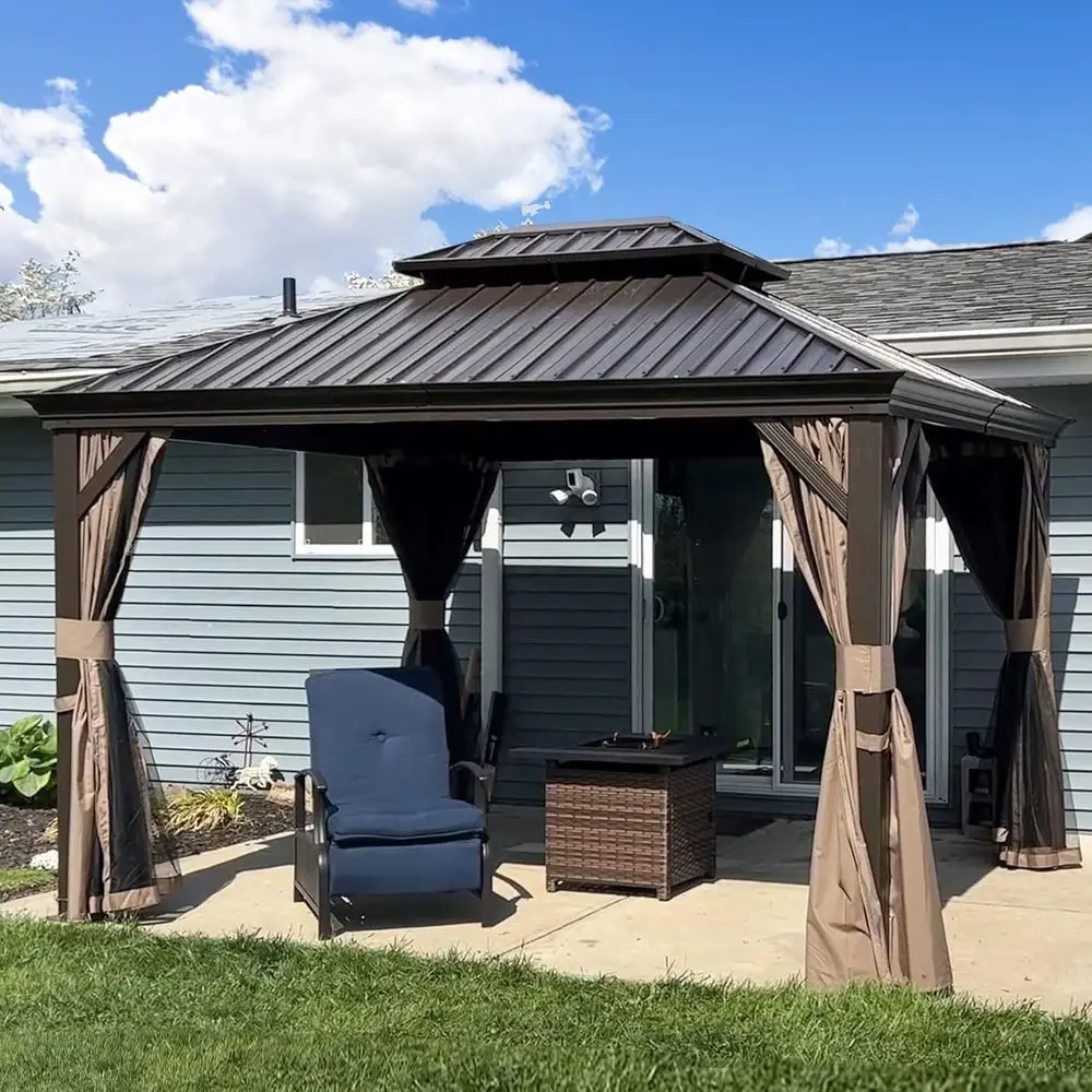 Domi 10x12T Hardtop Gazebo with Netting & Curtains, Outdoor e Gazebo with Galvanized Steel Double Roo, Outdoor Permanent Metal P
Domi 10x12T Hardtop Gazebo with Netting & Curtains, Outdoor e Gazebo with Galvanized Steel Double Roo, Outdoor Permanent Metal P