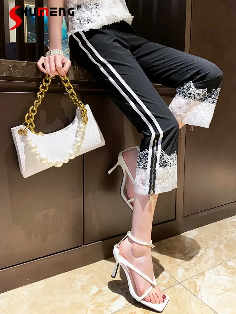 2023 Summer New Striped Slit Cropped Pants Women's Fashion Lace Stitching Zipper Korean Casual Pants Female Pantalones De Mujer
2023 Summer New Striped Slit Cropped Pants Women's Fashion Lace Stitching Zipper Korean Casual Pants Female Pantalones De Mujer