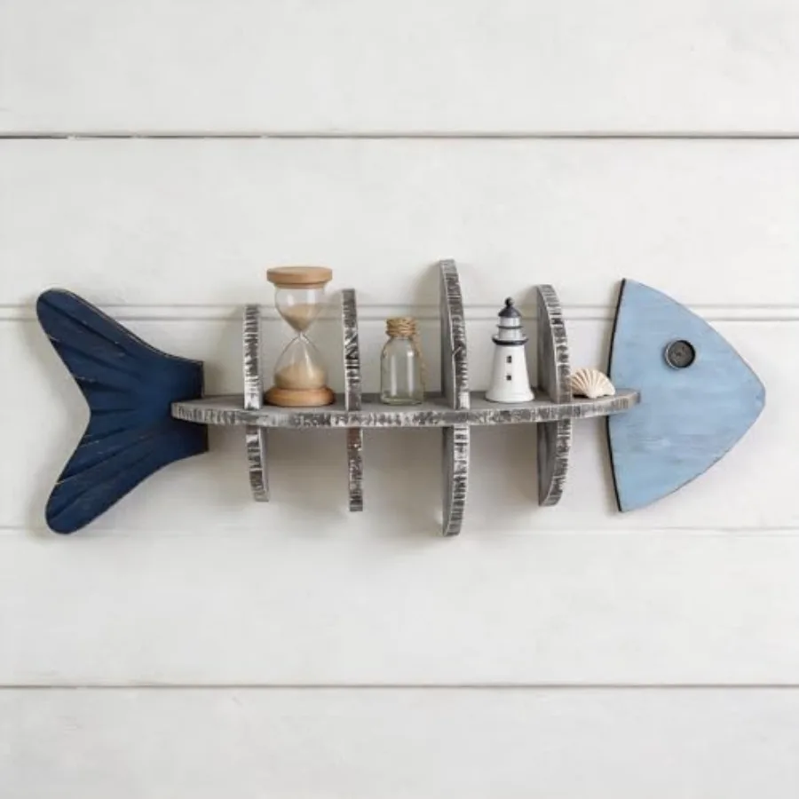 Wooden Fishbone Wall Decor Floating Shelf Nautical Coastal Wall Mounted Organizer Driftwood Fish Display Shelf for Bedroom Bath
Wooden Fishbone Wall Decor Floating Shelf Nautical Coastal Wall Mounted Organizer Driftwood Fish Display Shelf for Bedroom Bath