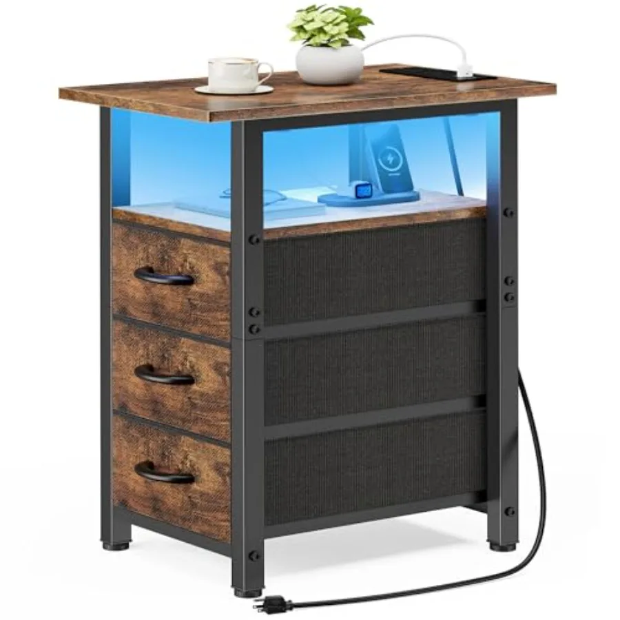 Nightstand with Charging Station and LED Lights Narrow End Table LED Night Stand with 3 Fabric Drawers for Bedroom Small Bedsid
Nightstand with Charging Station and LED Lights Narrow End Table LED Night Stand with 3 Fabric Drawers for Bedroom Small Bedsid