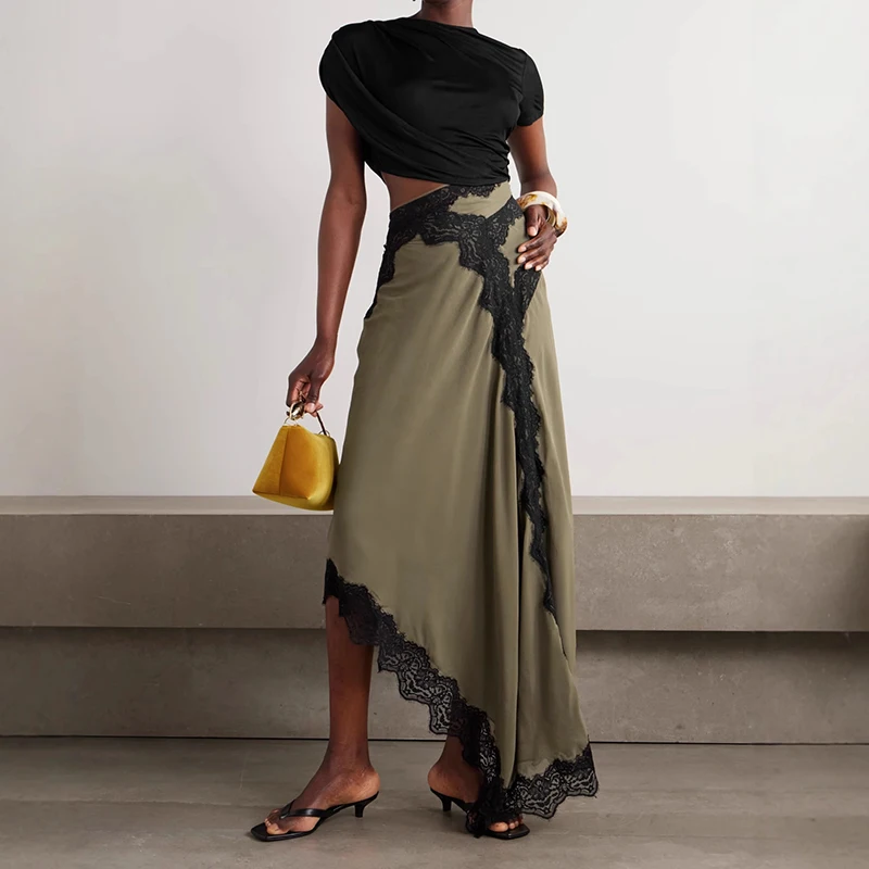 Summer O-neck Short Sleeved Long Dress Lace Patchwork Women's Evening Dress New 2025 Fashionable Hollow Irregular Maxi Dresses
Summer O-neck Short Sleeved Long Dress Lace Patchwork Women's Evening Dress New 2025 Fashionable Hollow Irregular Maxi Dresses