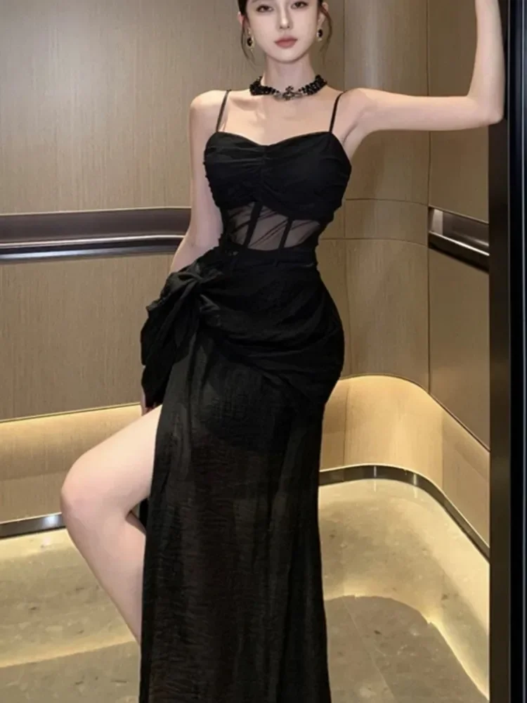 French Sexy Black Split Sleeveless Dresses Summer New Fashion Spaghetti Strap Slim Female Evening Party Club Dress
French Sexy Black Split Sleeveless Dresses Summer New Fashion Spaghetti Strap Slim Female Evening Party Club Dress