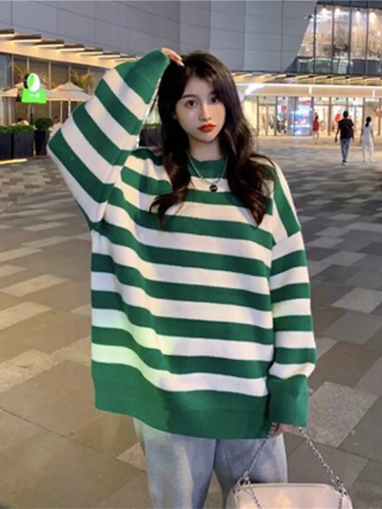 Knitted Stripe Sweater Women 2022 Autumn Winter Loose Casual Thick Warm Pullovers Female Long-sleeved Round Neck Tops
Knitted Stripe Sweater Women 2022 Autumn Winter Loose Casual Thick Warm Pullovers Female Long-sleeved Round Neck Tops