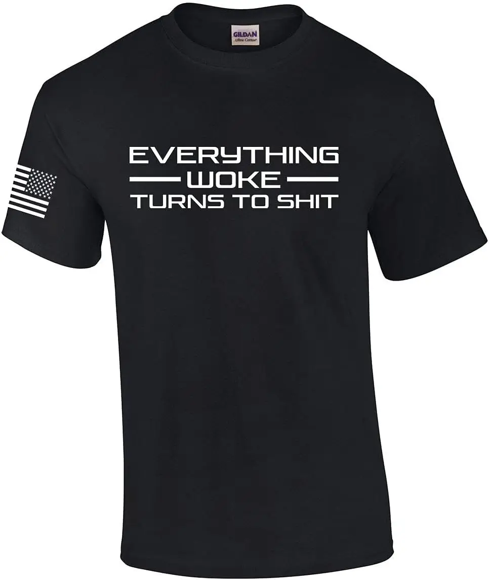 Patriotic Everything Woke Turns to Crap Funny Rally Quote American Flag Sleeve Men's Short Sleeve T-Shirt
Patriotic Everything Woke Turns to Crap Funny Rally Quote American Flag Sleeve Men's Short Sleeve T-Shirt