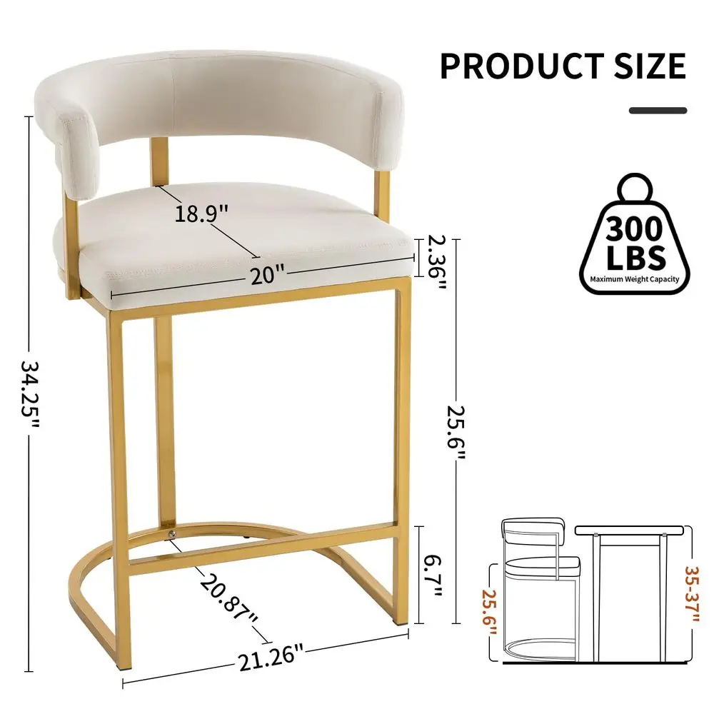 of 2 Beige Modern Velvet Bar Stools with Barrel Backrest, holstered Seat, and Gold Metal Footrest 25.6Inch Seat Height, Ideal
of 2 Beige Modern Velvet Bar Stools with Barrel Backrest, holstered Seat, and Gold Metal Footrest 25.6Inch Seat Height, Ideal
