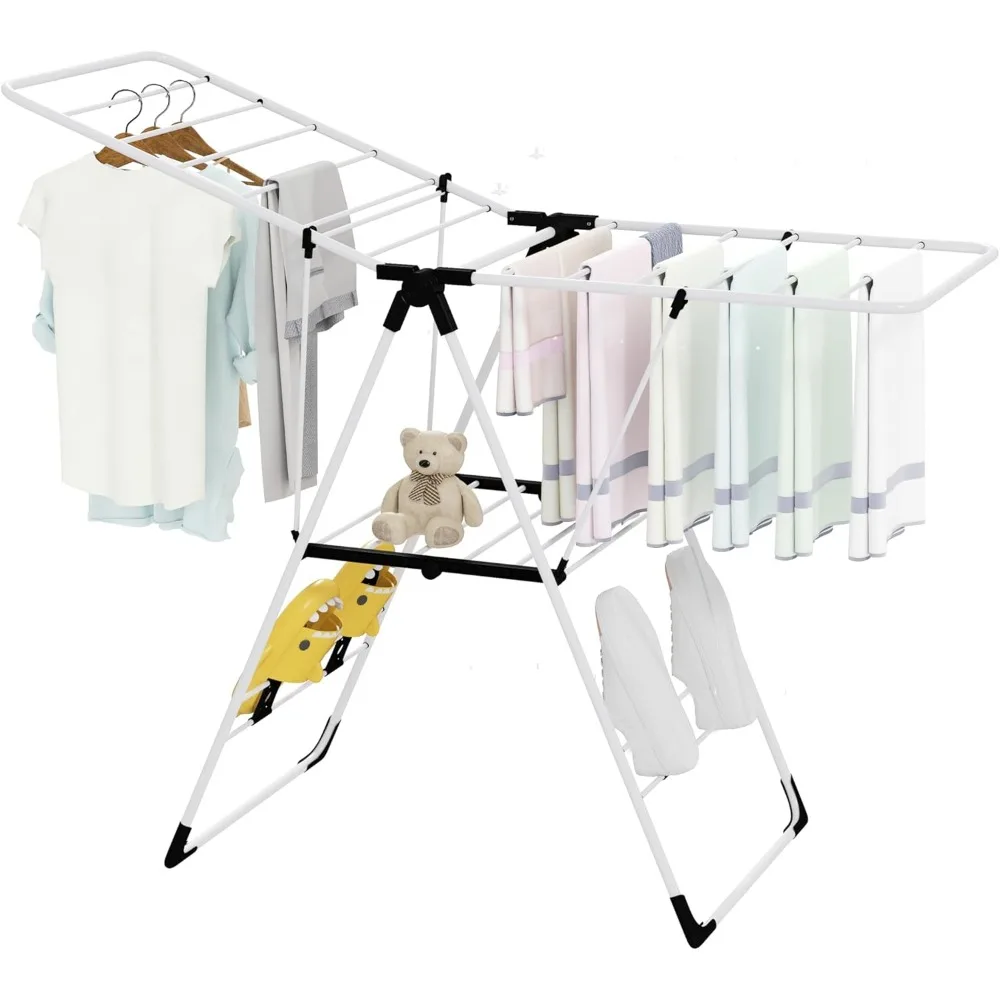 Clothes Drying Rack, Collapsible Laundry Rack with Hanging Rods, Shoe Hangers, Adjustable Gullwing and Foldable Design for Spac
Clothes Drying Rack, Collapsible Laundry Rack with Hanging Rods, Shoe Hangers, Adjustable Gullwing and Foldable Design for Spac