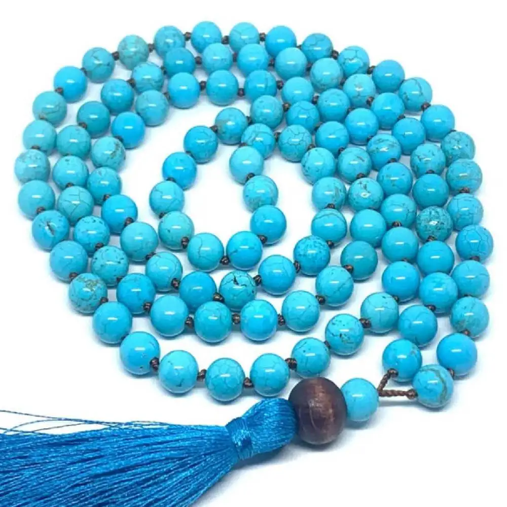 Natural Turquoise 108 Mala Beads Necklace with Blue Tassel Calm & Protection Healing Crystal Jewelry
Natural Turquoise 108 Mala Beads Necklace with Blue Tassel Calm & Protection Healing Crystal Jewelry