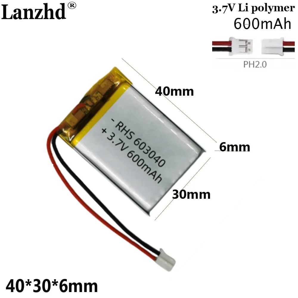 3.7v Polymer lithium battery FOr beauty device milk suction device toy speaker car system navigation monitoring 603040 600mAh
3.7v Polymer lithium battery FOr beauty device milk suction device toy speaker car system navigation monitoring 603040 600mAh