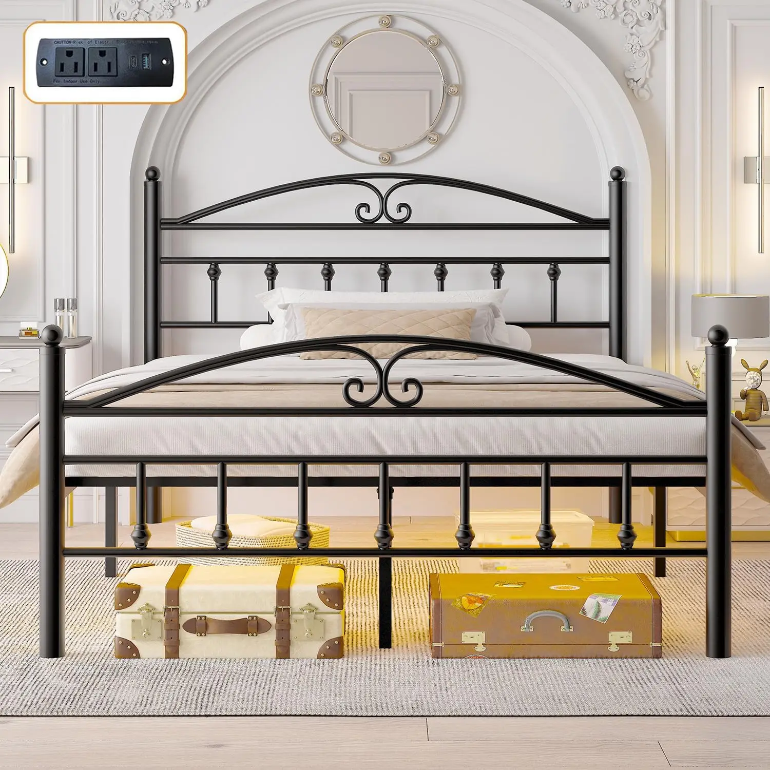 Queen Bed Frame with Headboard,Black Metal Platform Bed Frame Queen Size with LED Lights & Charging Station,Heavy Duty Metal Ste
Queen Bed Frame with Headboard,Black Metal Platform Bed Frame Queen Size with LED Lights & Charging Station,Heavy Duty Metal Ste