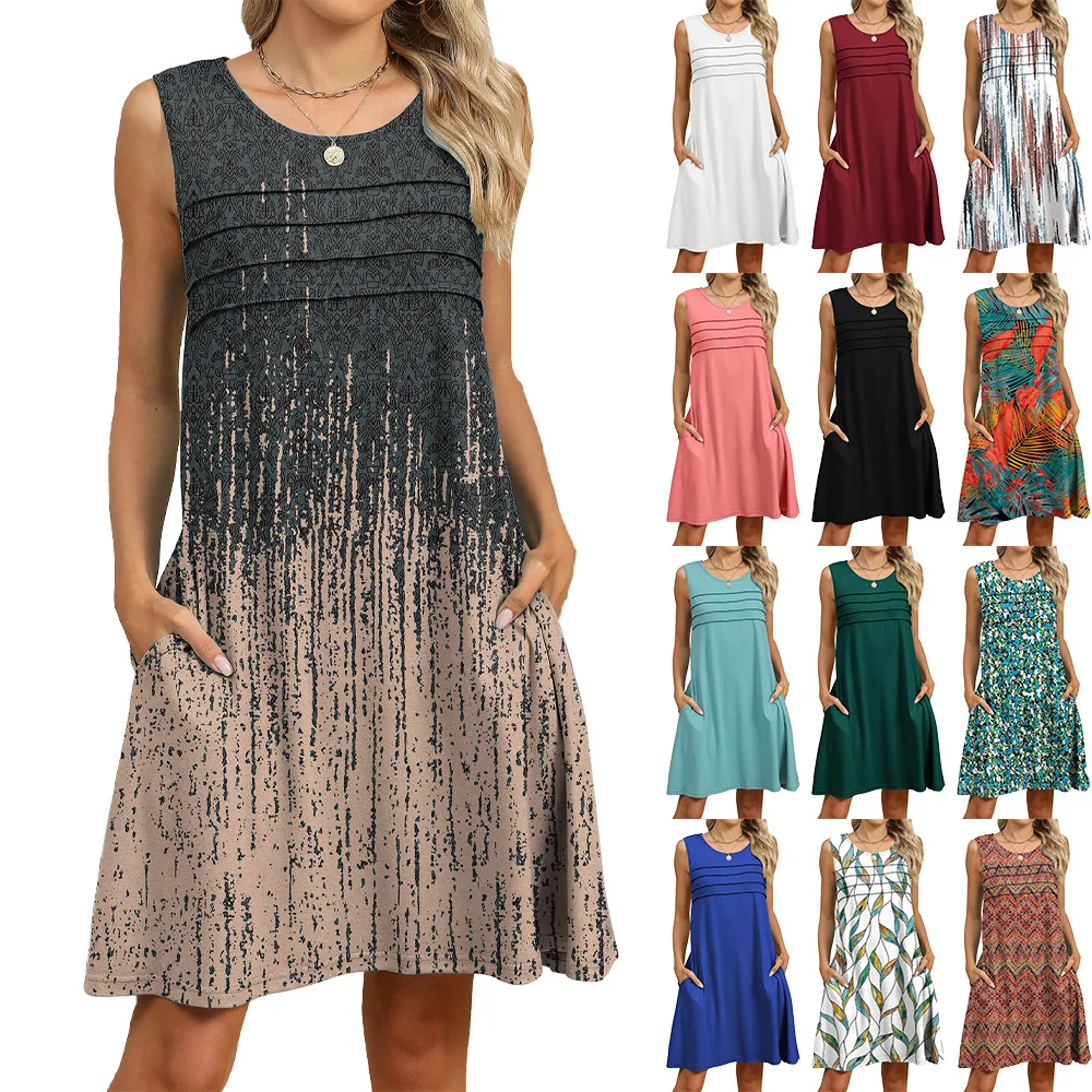Women's Sleeveless Vintage Print Beach Dress Casual Loose Pleated Neck Summer Short Swing Dresses
Women's Sleeveless Vintage Print Beach Dress Casual Loose Pleated Neck Summer Short Swing Dresses