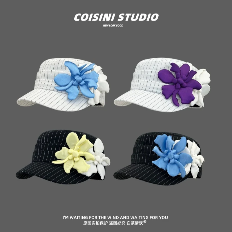 Niche Original French Elegant Flower Decoration Flat Top Painter Hat Summer Striped Soft Brim Shade Sunshade Caps for Women
Niche Original French Elegant Flower Decoration Flat Top Painter Hat Summer Striped Soft Brim Shade Sunshade Caps for Women