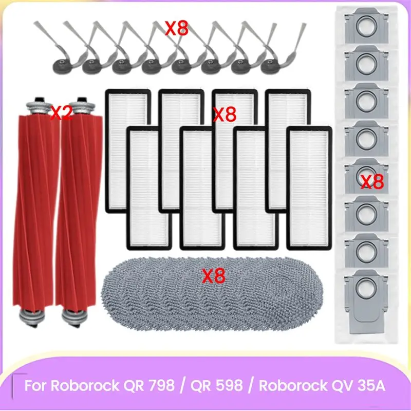 Комплект из 34 запасных частей B66C для Roborock QR 798 / QR 598 / QV 35A: основная и боковые щетки, HEPA-фильтр, тряпка для влажной уборки, мешок для сбора пыли
Комплект из 34 запасных частей B66C для Roborock QR 798 / QR 598 / QV 35A: основная и боковые щетки, HEPA-фильтр, тряпка для влажной уборки, мешок для сбора пыли